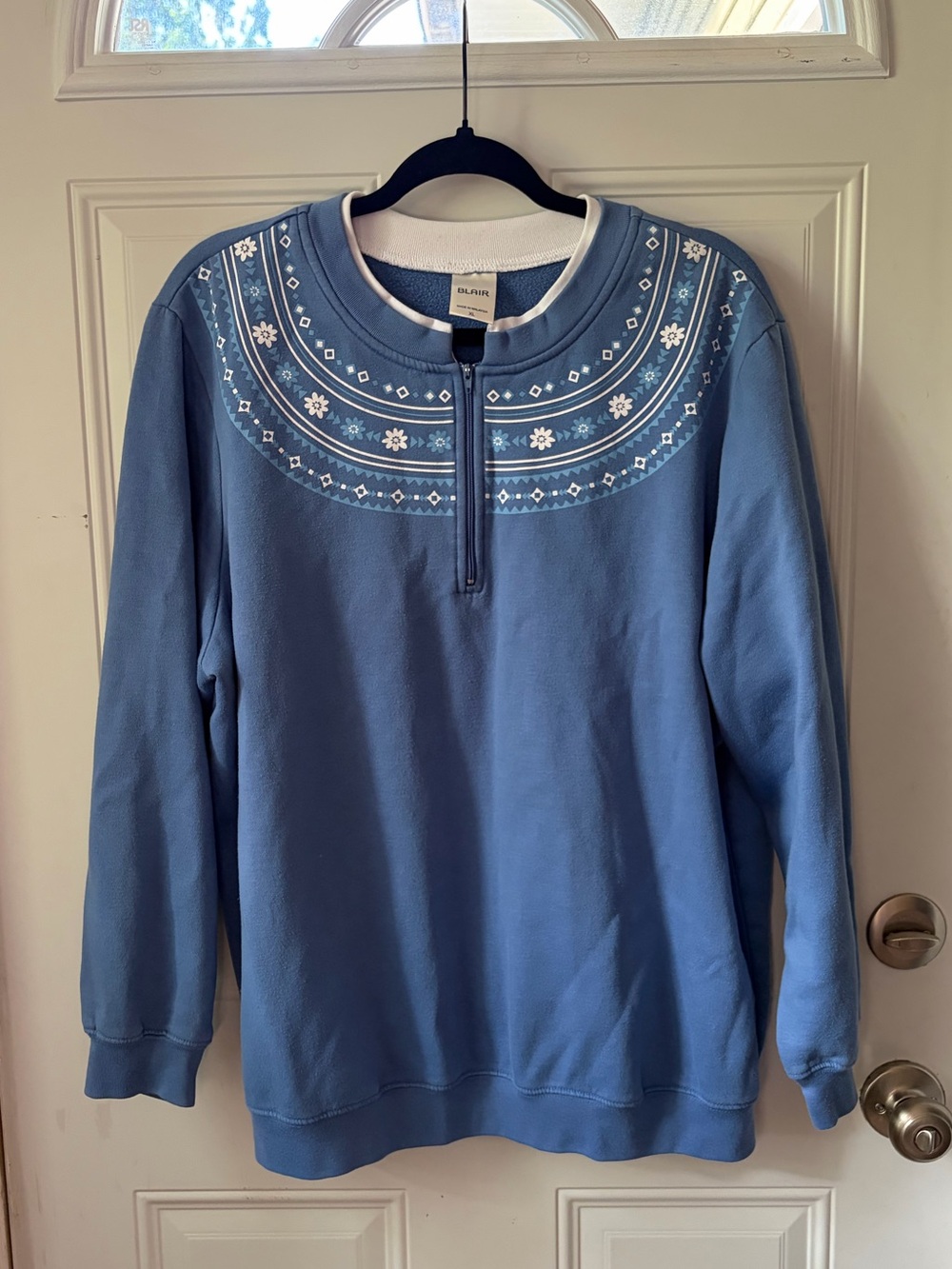 Blair Nordic Floral Quarter-Zip Fleece Sweatshirt 🩵